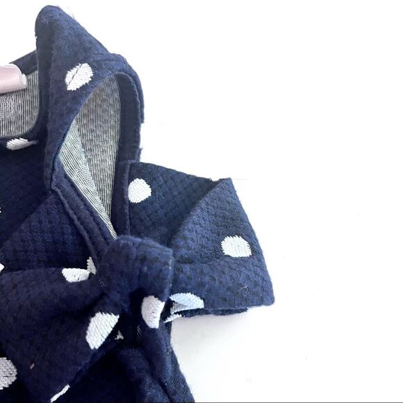 Zara Girls Navy Blue White Polka Dot Cold Shoulder Summer Dress Sz 4 - Picture 2 of 6